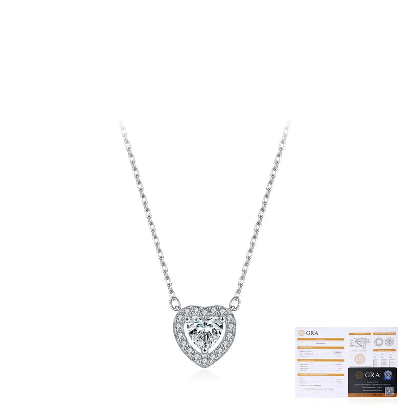 Delicate Heart-Shaped Moissanite Pendant Necklace in Sterlin - Detail View - FITINY Jewelry