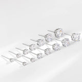 S925 Dazzling Classic 4-Prong CZ Stud Earrings, 2-8mm Round Cubic Zirconia Sterling Silver Earrings, 4 Color Options, Unisex Men Women Daily - Fitiny
