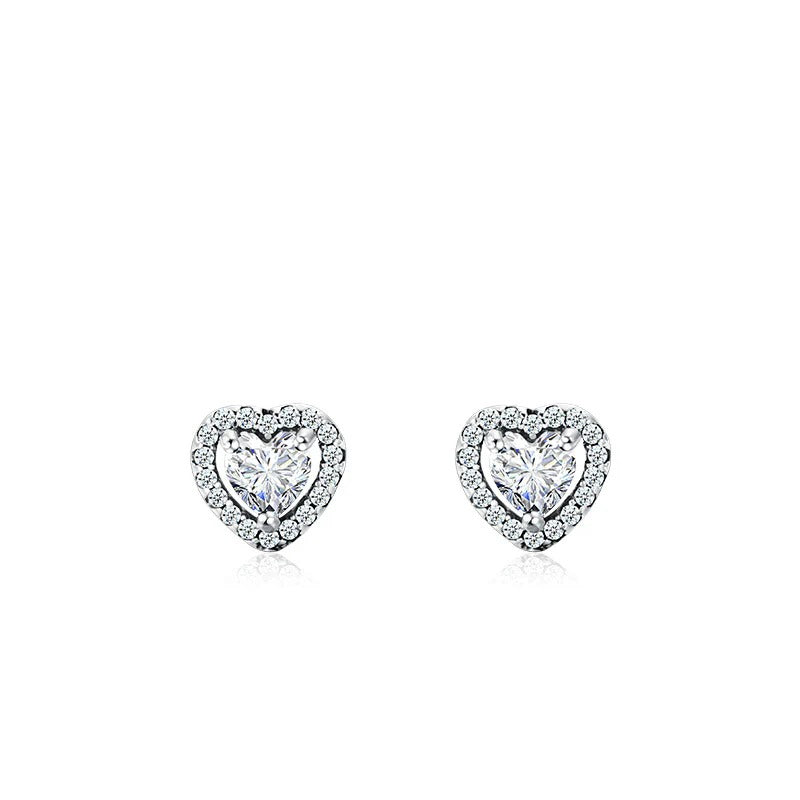 Sterling Silver Heart Stud Earrings with Micro-Pavé Zirconia - Front View - FITINY Jewelry