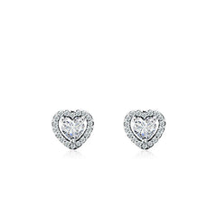 Sterling Silver Heart Stud Earrings with Micro-Pavé Zirconia - Front View - FITINY Jewelry