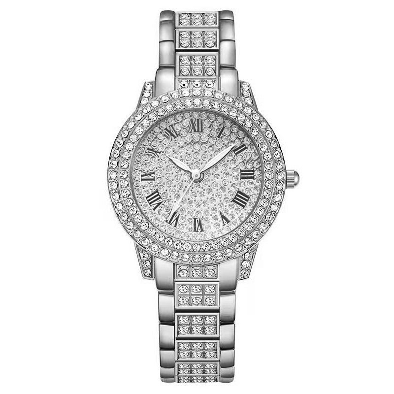 Luxury Women’s Rhinestone Quartz Watch with Diamond-Studded Dial & Bracelet, Elegant Analog Wristwatch for Ladies