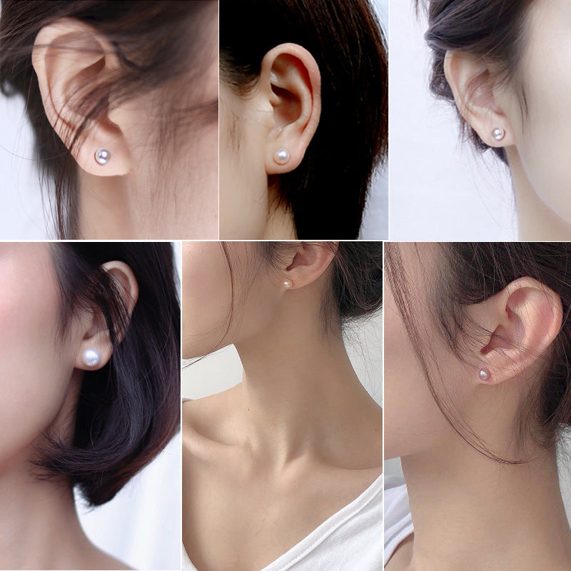 Dainty Natural Flawless Pearl Stud Earrings, S925 Sterling Silver, High Luster No Blemish Mini Bulb Freshwater 5A Pearl Studs
