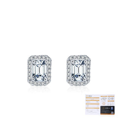 Emerald-Cut Moissanite Stud Earrings in Sterling Silver - Detail View - FITINY Jewelry