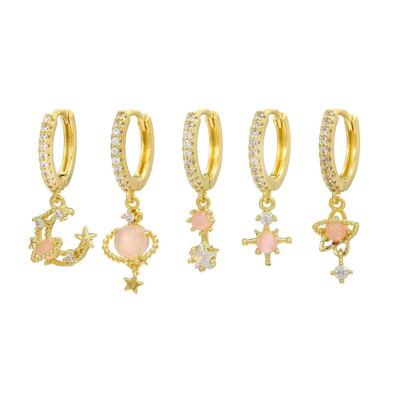 Multi Sets of Blue Flower Pierced Earrings, 4-6pcs, 18k Gold Plated Stud Drop Hoop Huggie Cuff Chain, S925 Needle, Stacked Lobe Designs with Dazzling Zirconia - FITINY Jewelry