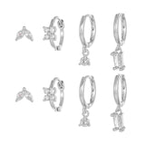 4 Pieces Geometric Zircon Stud Earring Set, 18k Gold Plated Ear Studs and Drops, Trendy Sweet Cool Earrings, S925 Needle, Stacked Lobe Designs with Dazzling Zirconia