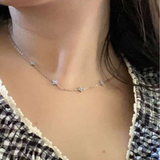 18K Gold Plated Tiny Blue Flower Necklace For Women, Gold Color Cute Pendant Necklace, Trendy Female Fashion Jewelry