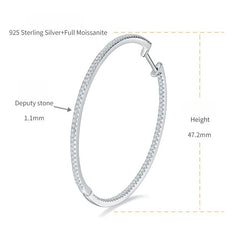 Pendientes de aro sobredimensionados de 50 mm con piedras de moissanite redondas brillantes — Plata de ley 925 de primera calidad