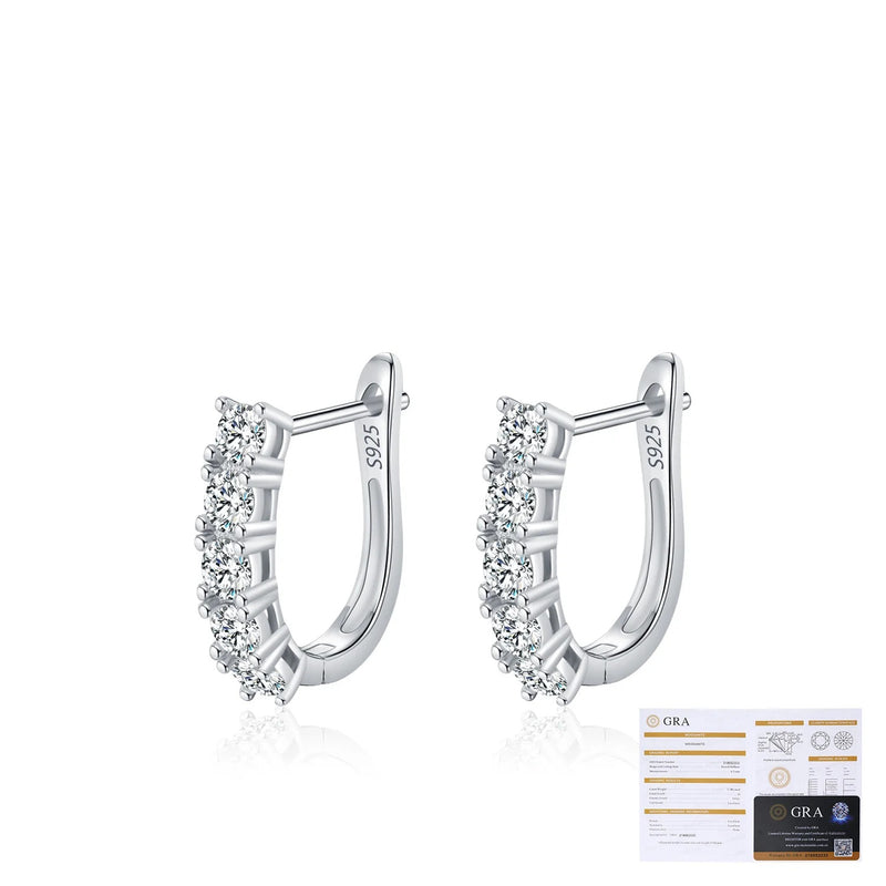 U-Shaped Moissanite Hoop Earrings in Sterling Silver – Elega - On Model View - FITINY