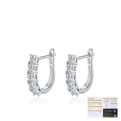 U-Shaped Moissanite Hoop Earrings in Sterling Silver – Elega - On Model View - FITINY