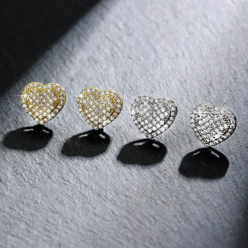 Dainty Iced Out CZ Heart Stud Earrings, Micro-Pavé Love Stud - Front View - FITINY Jewelry