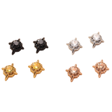 Multicolor Stainless Steel Magnetic 4-Pointed Star CZ Stud Earrings for Men Women, Round Cubic Zirconia Inlaid Magnetic Earrings Non-Piercing Clip On Stud Earring - Fitiny