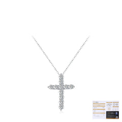 Sterling Silver Cross Pendant Necklace with Moissanite Accen - On Model View - FITINY