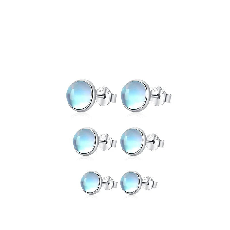 Round Moonstone Stud Earrings in Sterling Silver – Minimalis - Front View - FITINY Jewelry