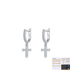 Minimalist Cross Drop Earrings in Sterling Silver with Spark - Detail View - FITINY Jewelry