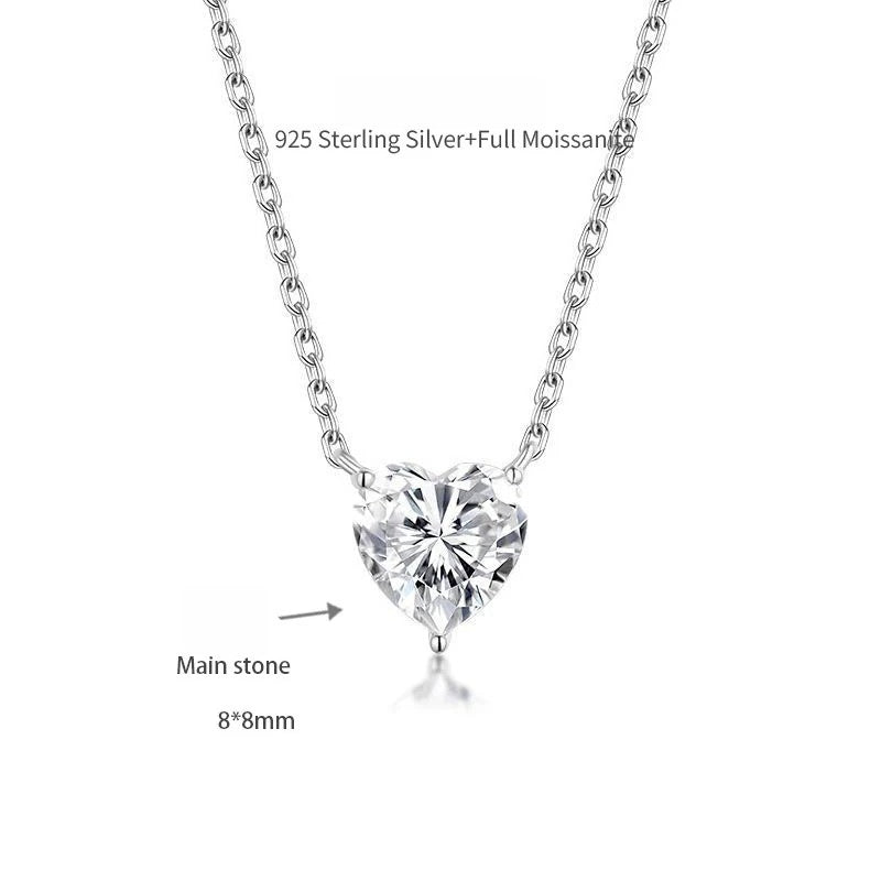 Heart-Shaped Moissanite Pendant Necklace in Sterling Silver  - Gift Box - FITINY Jewelry