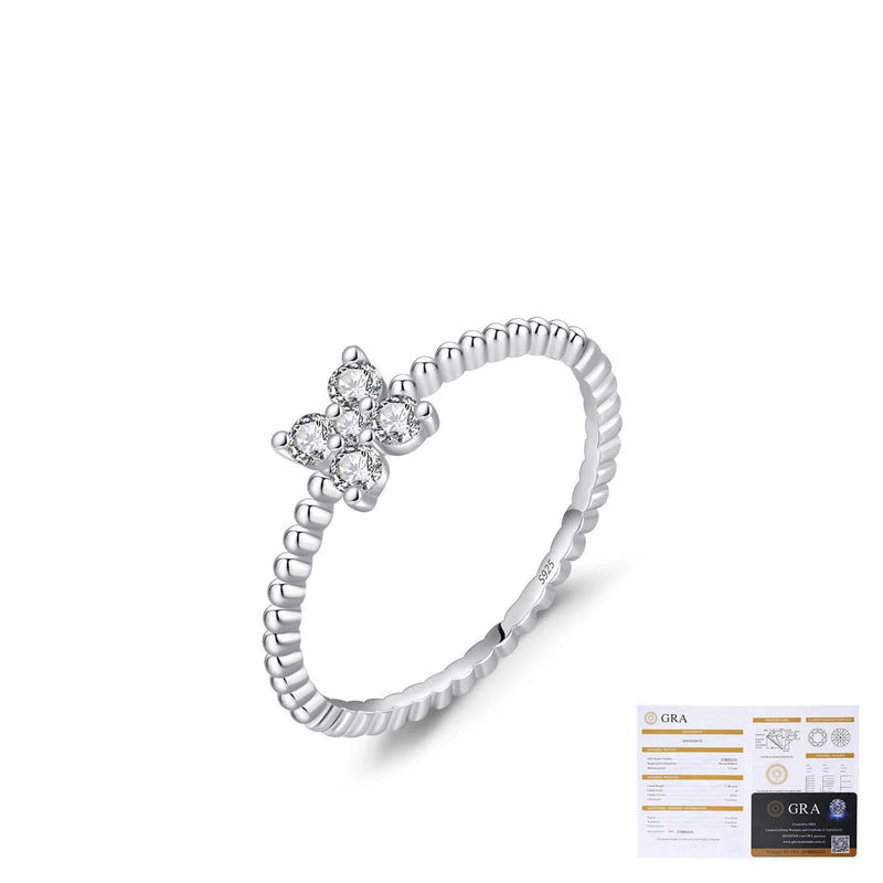 Four-Leaf Clover Moissanite Ring in Sterling Silver – Delica - Detail View - FITINY Jewelry