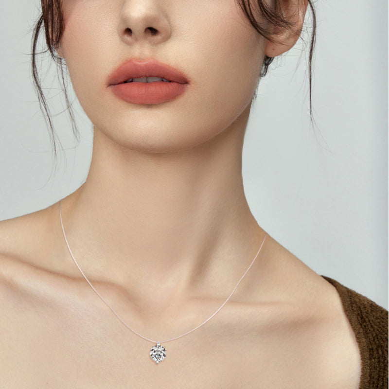S925 Mermaid Tear Floating Moissanite Necklace, 0.5–3ct Sterling Silver Invisible Fishing Line Pendant, 40+5cm Adjustable Dainty Minimalist Choker