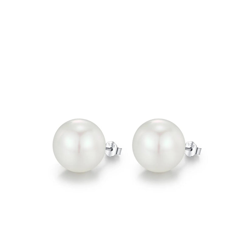 Geometric Pearl Stud Earrings in Sterling Silver with Clear  - Front View - FITINY Jewelry