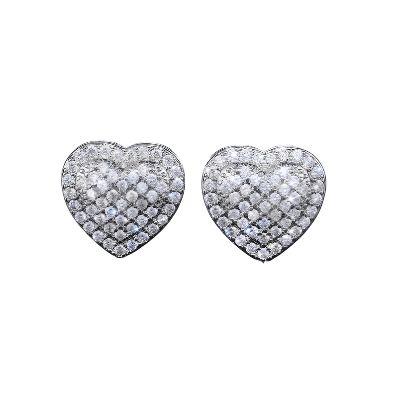 Dainty Iced Out CZ Heart Stud Earrings, Micro-Pavé Love Stud - Front View - FITINY Jewelry