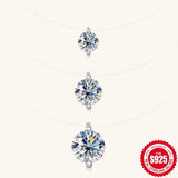 S925 Mermaid Tear Floating CZ Necklace, Sterling Silver Invisible Fishing Line 6-8mm Cubic Zirconia Pendant, 40+5cm Adjustable Dainty Minimalist Choker