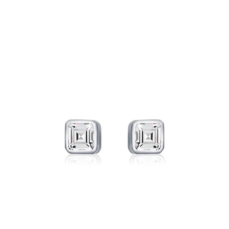 Square Sterling Silver Zirconia Stud Earrings for Women – Mi - Front View - FITINY Jewelry
