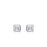 Square Sterling Silver Zirconia Stud Earrings for Women – Minimalist Geometric Design