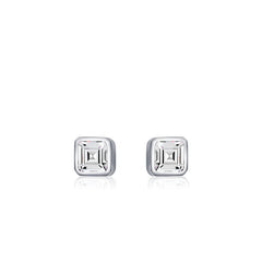 Square Sterling Silver Zirconia Stud Earrings for Women – Mi - Front View - FITINY Jewelry