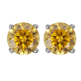 S925 Champagne Gold Moissanite 4-Prong Stud Earrings, 0.5-3ct D-Grade VVS Certificate, Unisex Hypoallergenic Sterling Silver Gift