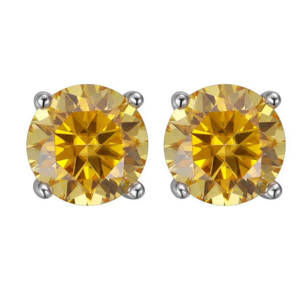S925 Champagne Gold Moissanite 4-Prong Stud Earrings, 0.5-3ct D-Grade VVS Certificate, Unisex Hypoallergenic Sterling Silver Gift