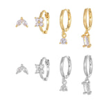 4 Pieces Geometric Zircon Stud Earring Set, 18k Gold Plated Ear Studs and Drops, Trendy Sweet Cool Earrings, S925 Needle, Stacked Lobe Designs with Dazzling Zirconia