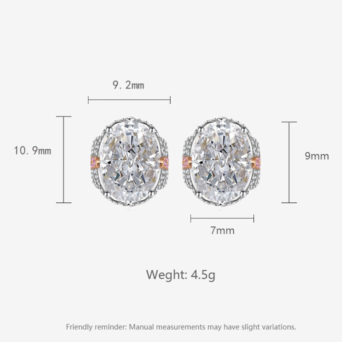 Multicolor Ice Flower Cut Oval CZ Stud Earrings, Blue & Green 7*9mm 8A Cubic Zirconia, S925 Silver Needle, Two-Tone Pave CZ Halo, Dainty Luxe