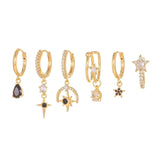 Multi Sets of Blue Flower Pierced Earrings, 4-6pcs, 18k Gold Plated Stud Drop Hoop Huggie Cuff Chain, S925 Needle, Stacked Lobe Designs with Dazzling Zirconia