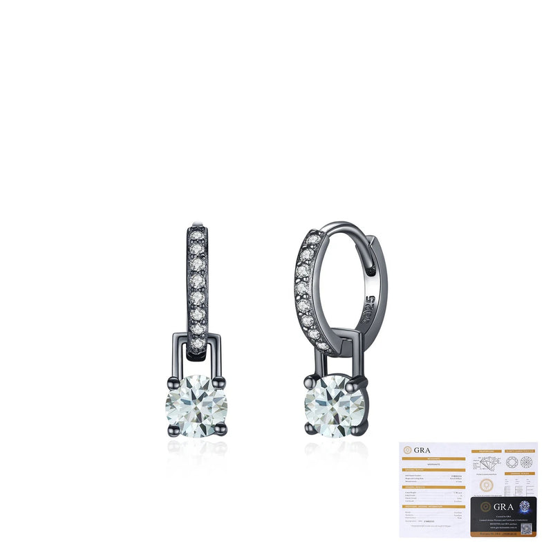 Geometric Green-Gray Moissanite Stud Earrings in Sterling Si - Side View - FITINY