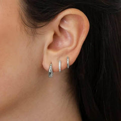 3 Pieces Small Hoop Huggie Earrings Set for Women, Silver St - Detail View - FITINY Jewelry