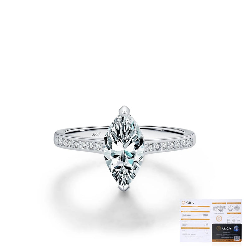 Marquise-Cut Moissanite Ring in Sterling Silver – Elegant Lu - Detail View - FITINY Jewelry