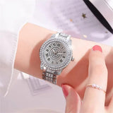 Luxury Women’s Rhinestone Quartz Watch with Diamond-Studded Dial & Bracelet, Elegant Analog Wristwatch for Ladies