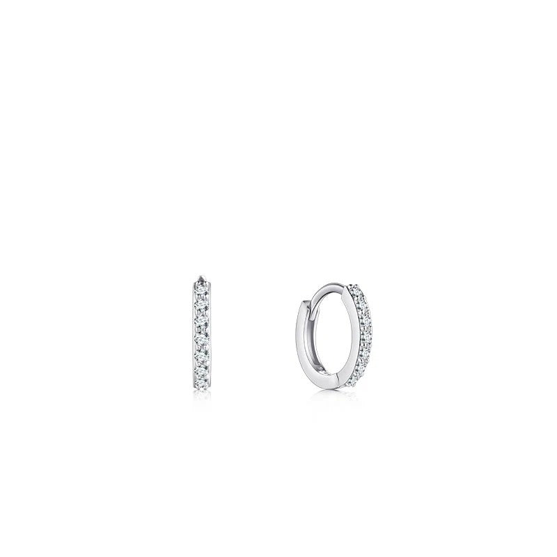 Round Full-Zirconia Hoop Earrings in Sterling Silver - Front View - FITINY Jewelry