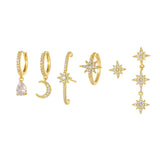 6 Pieces Cosmic Sparkle Earring Set, 18k Gold Hoop Drop, S925 Needle, Stacked Lobe Designs with Dazzling Zirconia
