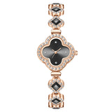 Luxury Women’s Four-Leaf Clover Rhinestone Bracelet Quartz Watch with Diamond-Studded Dial & Bracelet, Elegant Analog Wristwatch for Ladies