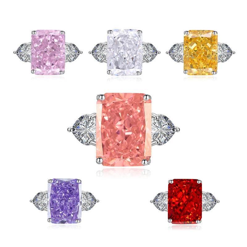Multicolor Ice Flower Cut CZ Adjustable Ring, 10*14mm 5A Main Cubic Zirconia, Two Heart Side CZ, Dainty Luxe - FITINY Jewelry