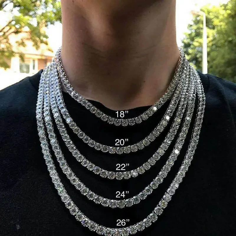 VVS1 Moissanite S925 & 14K Tennis Chain Iced Out Necklace and Bracelet, 6–26 Inch, 2–6.5mm Round Cut D-Grade Certified Moissanite, Sterling Silver White Gold Plated, Hypoallergenic Hip Hop Jewelry