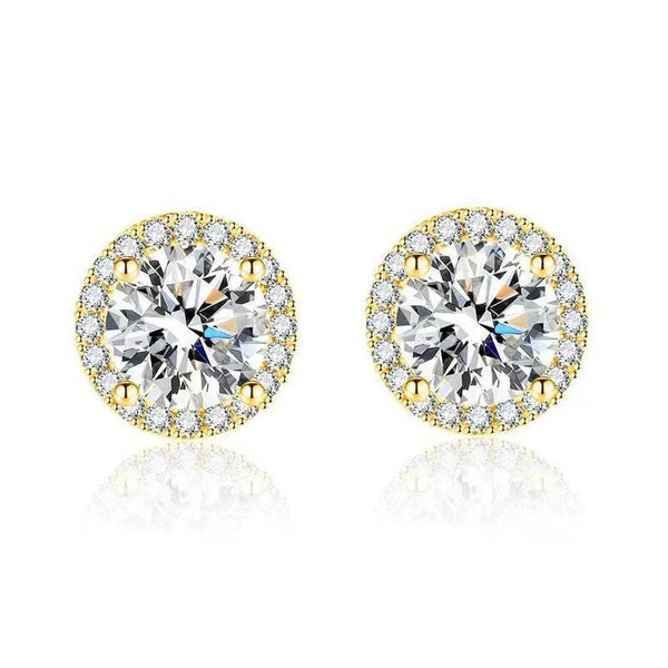 S925 Multicolor Moissanite Round Halo Stud Earrings with Threaded Needle, 8 Color Options, 0.1-3ct D-Grade VVS, Sterling Silver Jewelry for Men Women - FITINY Jewelry