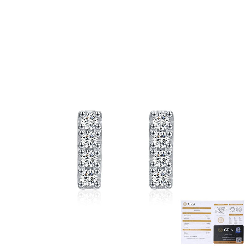 Geometric Square Moissanite Stud Earrings in Sterling Silver - On Model View - FITINY