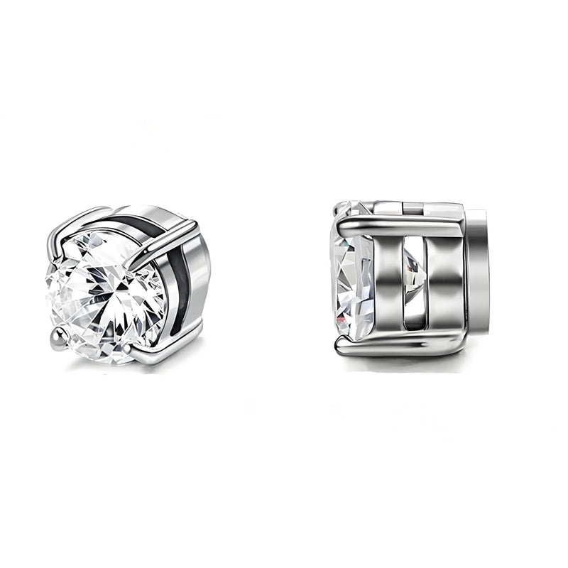 Stainless Steel Magnetic Stud Earrings for Men Women Unisex, 6/8mm 4-Prong Round CZ Inlaid Magnetic Earrings Non-Piercing Clip On Studs - FITINY Jewelry