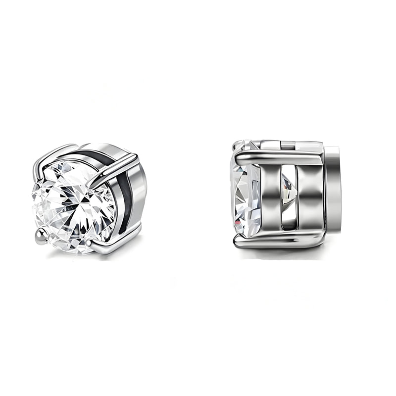 Stainless Steel Magnetic Stud Earrings for Men Women Unisex, 6/8mm 4-Prong Round CZ Inlaid Magnetic Earrings Non-Piercing Clip On Studs - Fitiny