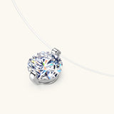 S925 Mermaid Tear Floating CZ Necklace, Sterling Silver Invisible Fishing Line 6-8mm Cubic Zirconia Pendant, 40+5cm Adjustable Dainty Minimalist Choker