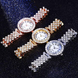 Luxury Women’s Rhinestone Quartz Watch with Diamond-Studded Dial & Bracelet, Shiny Quartz Movement Accurate Time Adjustable Strap Exquisite Electroplated Stainless Luxury Wrist Decoration Watch