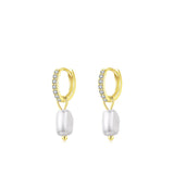 Baroque Pearl Hoop Earrings in Sterling Silver with Sparkling Accents