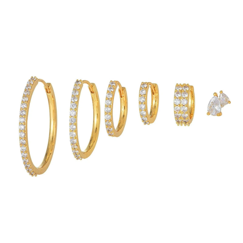 6 Pieces Radiant Hoop Layers Earring Set, 18k Gold Stud Hoop - Front View - FITINY Jewelry