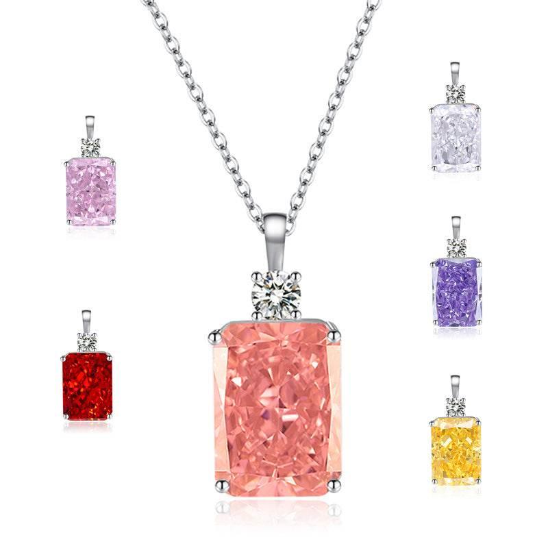Multicolor Ice Flower Cut CZ Pendant Necklace, 10*14mm 5A Cubic Zirconia, 6 Color Options, Dainty Luxe Pendant - FITINY Jewelry